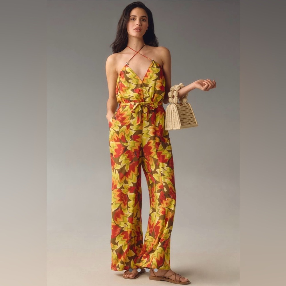 Vibrant Leaf Print Jumpsuit